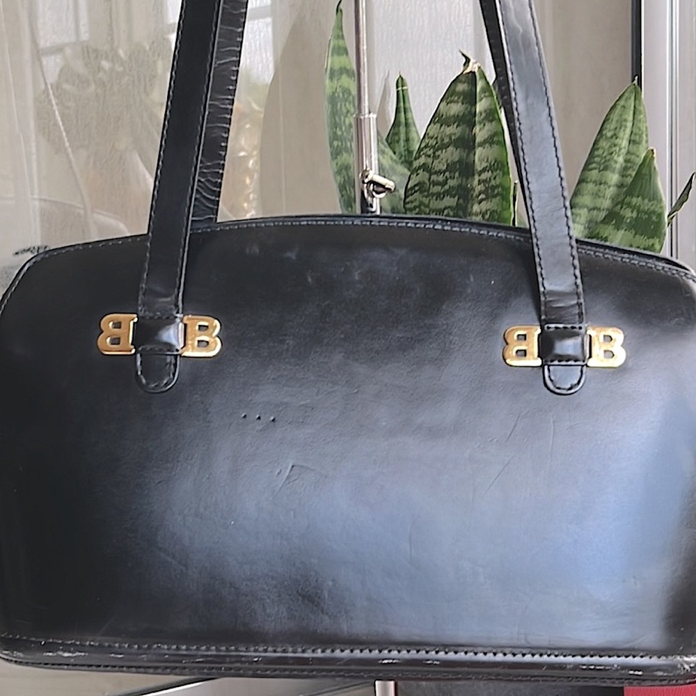 Bally vintage, black leather bag with gold BB logo - Picture 5 of 17